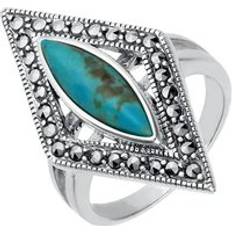 Turquoise Jewellery C W Sellors Sterling Silver Turquoise Marcasite Triangle Ring - Silver