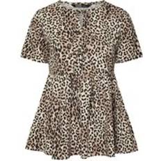 Beige Blouses Yours Curve Brown Leopard Print Tie Front Peplum Top - Brown