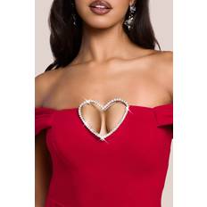 Red Dresses Goddiva Diamante Heart Trim A-Line Mini Dress - Red