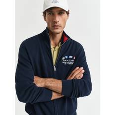 Herre Cardigans Gant Cardigan Med Brodert Flaggdesign Til Herre Evening - Blue
