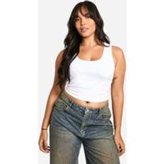 Tank Tops boohoo Womens Basics Plus Cotton Wide Strap Full Length Vest - White