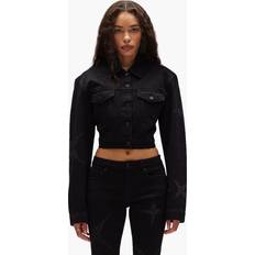 Purple Cropped Star Denim Jacket - Black