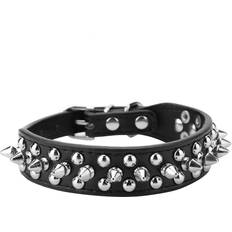 Pet Adjupu Leather Studded Spiked Buckle Cat Puppy Dog Collar Rivet Strap