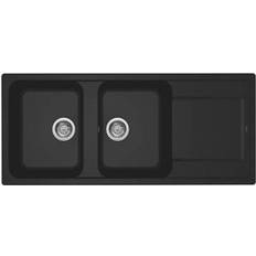 Lavelli di dimensioni standard Elleci Lavello Incasso 2 Vasche 116 x 50 Life 500 Granitek Nero Lg250040