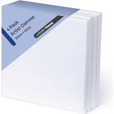 Canvas Fineway Set of 4 Blank Stretched Canvas On Square 20cm x 20cm Wooden Frames