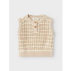 Veste Børnetøj Name It Lil'Atelier Turtledove Gray Morn Boa Strik Vest - Hvid