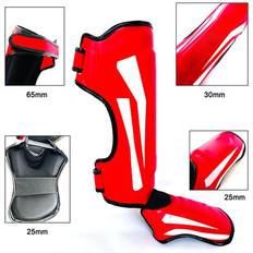 Tomtop Jms Martial Arts Shin Guards PU Leather Leg Foot Protector Thicken Protective Pads for Kickboxing MMA M Red
