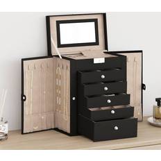 Organizadores de joyas vidaXL Joyero De 6 Niveles Con Espejo Y Cerradura Negro