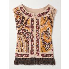 Wool Vests Valentino Garavani Fringed Embroidered Wool Vest - Beige