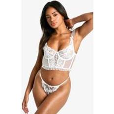 White Lingerie Sets boohoo Womens Button Frill Detail Underwired Lingerie Set - White