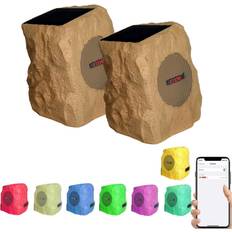 Outdoor Speakers 5 Core Rock Speaker Outdoor Waterproof Bluetooth Garden Speakers Solar USB Brown