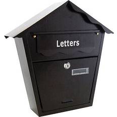 AmTech Black Post Box Letter Mail Large Steel Lockable Keys Outdoor Wall Mounted S5550