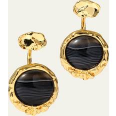 Agate Earrings Alexis Bittar Brut Stone Hammered Disc Front To Back Earrings - 14K Gold Plated