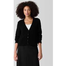 Eileen Fisher Fluffy V-Neck Cardigan - Black