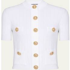 Balmain Short Sleeve Buttoned Pocket Knit Cardigan - White