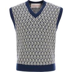 Wool Vests Valentino Wool Vest With Toute La V Jacquard Pattern - Navy/Cream
