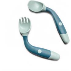 Baby Fork Spoon Set Bent Handles Soft PP Self Eating Training Utensils Kit Green