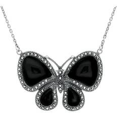 Necklaces on sale C W Sellors Sterling Silver Whitby Jet Marcasite Butterfly Necklace - Silver