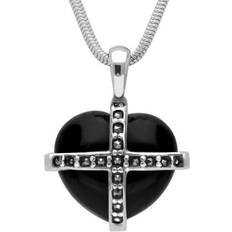 Necklaces on sale C W Sellors Sterling Silver Whitby Jet Seventeen Marcasite Small Cross Heart Necklace - Silver