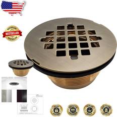 Westbrass 2 Inch Compression Shower Drain with Antique Brass Grid Cover