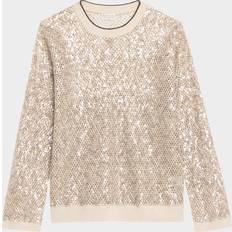 Knitted Sweaters - Linen Jumpers Brunello Cucinelli Linen-Silk Paillette Open Knit Crewneck Sweater - Grey