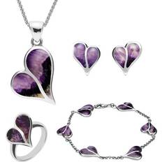 Blue Jewellery Sets C W Sellors Sterling Silver Blue John Split Heart Four Piece Set - Silver