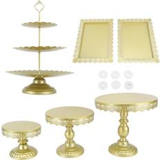 Guld Kakfat Konnwei 6 Pcs Gold Stands Set Iron Exquisite Retro Wedding Tiered Cake with Trays Cake Stand