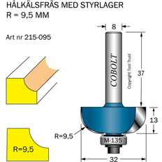 Cobolt Hålkälsfräs R=9,5 D=32 L=13