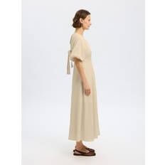 Bomull - Gråa Klänningar Selected Ballongärmar Maxiklänning - Beige