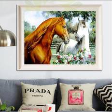 Bruna Diamond Paintings Fiyo Cross Stitch DIY Diamond Embroidery White and Brown Horses 20 x 30 cm