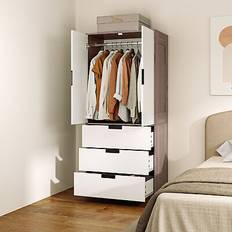 Homcom Brown Wardrobes Homcom 2 Door with 3 Drawers and Hanging Rod Wardrobe