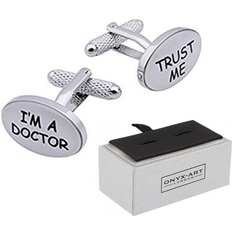 Silver Plated Cufflinks ART I'm A Doctor Cufflinks - Trust Me Onyx