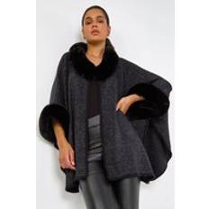 Capes & Ponchos Roman Faux Fur Button Up Poncho - Black