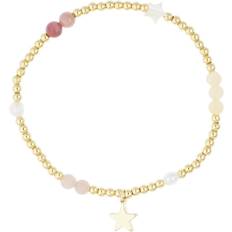 Dark Metal Bead Bracelet with Stone Beads - Pink/Yellow Mix