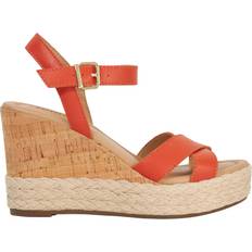 Orange - Women Heeled Sandals Dune Kindest Leather Cross Strap Wedge Sandals