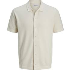 Herre - Kort ærme Sweatere Jack & Jones Emil Knit Structure Shirt SS Cloud Dancer Cremehvid