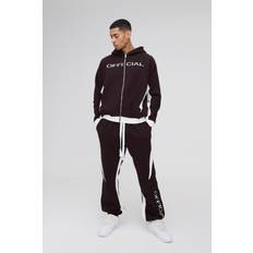 Bruna Kostymer boohooMAN Mens Chocolate Oversized Colour Block Official Embroidered Zip Through Tracksuit
