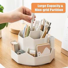 Tomtop Jms Pencil Pen Holder for Desk 9 Slots 360 Degree Rotatable Desktop Organizer Makeup Brush Storage Pink