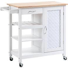 Homcom White Trolley Tables Homcom Kitchen Cart On Wheels With Embossed Door Panel Trolley Table