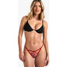 Red Knickers boohoo Womens Heart Embroidered Cut Out Brief - Red