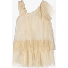 Mayoral Girls Gold Asymmetric Pleated Lurex Tulle Dress - Gold