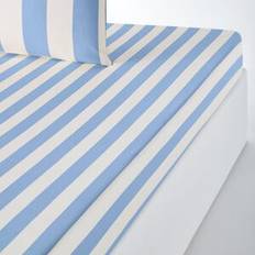 Textiles LA REDOUTE INTERIEURS Hendaye Blue Striped H25cm Cotton Fitted Sheet 90x190 cm Bed Linen Blue