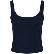 + Womens Plain Micro-Rib Spaghetti Strap Tank Top - Black