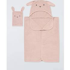 John Lewis Baby Bunny Hooded Towel & Mitt Set Pink