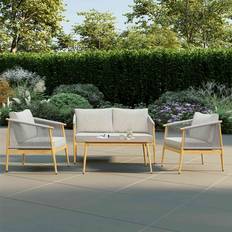 Wood Outdoor Lounge Sets Charles Bentley 4 Seater UV Protected Light Grey Brown Outdoor Lounge Set