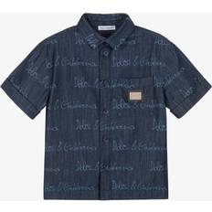 Multicoloured Shirts Dolce & Gabbana Boys Dark Blue Cotton Shirt With Logos Dark Blue