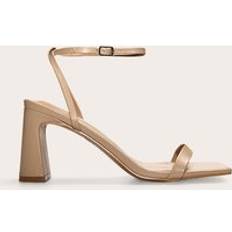 PrettyLittleThing PU Square Toe Barely There Block High Heel Sandals - Nude
