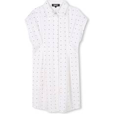 DKNY Girls Logo Print Cotton Shirt Dress - White