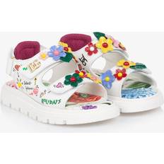 Dolce & Gabbana Girls White Leather Flower Sandals Ivory
