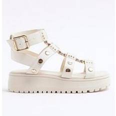 Faux Leather Sandals Children's Shoes River Island Girls Studded Gladiator Sandals - Cream